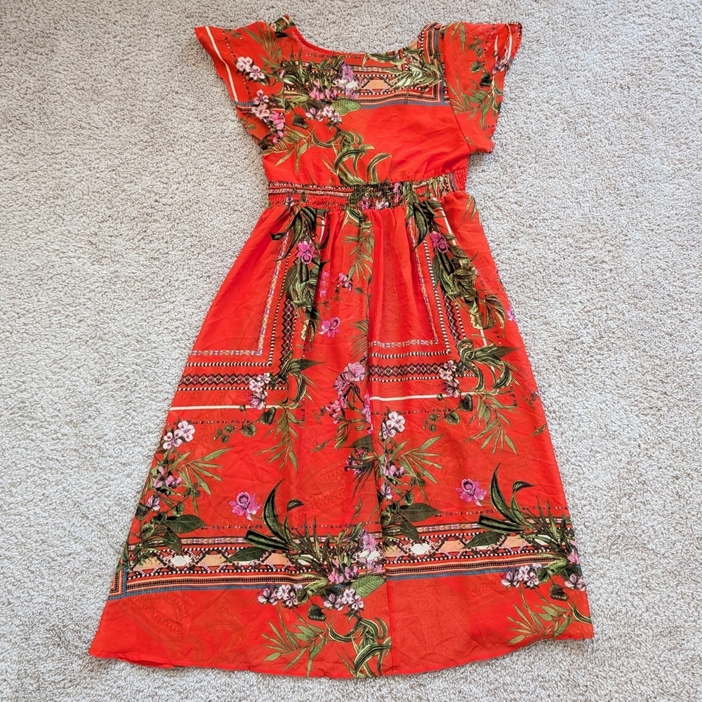 Windsor Red Green Purple Floral High-Low Dress Size Large - Picture 4 of 7